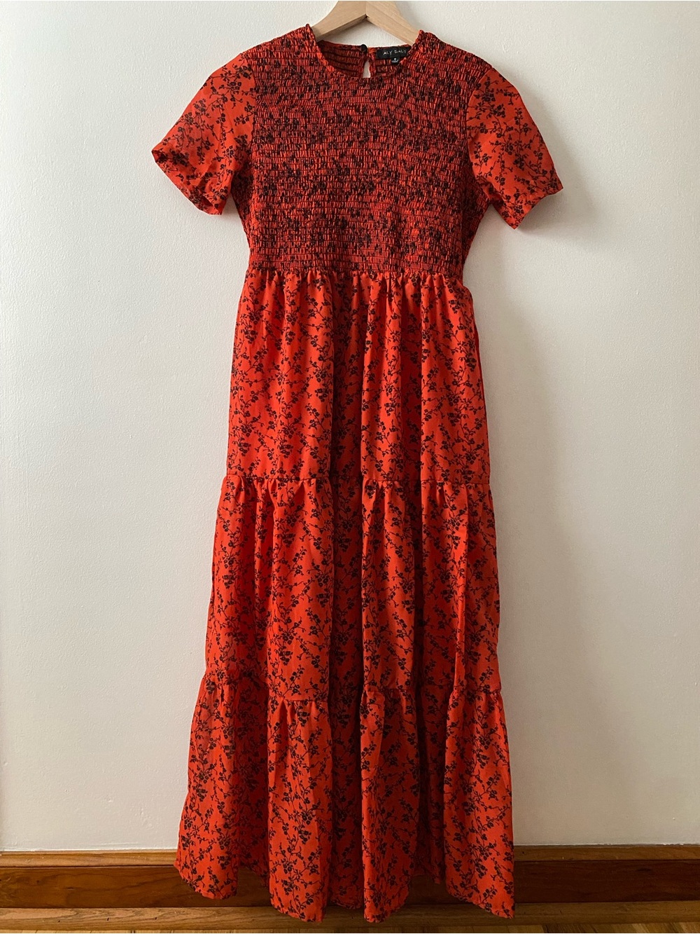 Aly Daly Smocked Red Midi Dress // Size Small